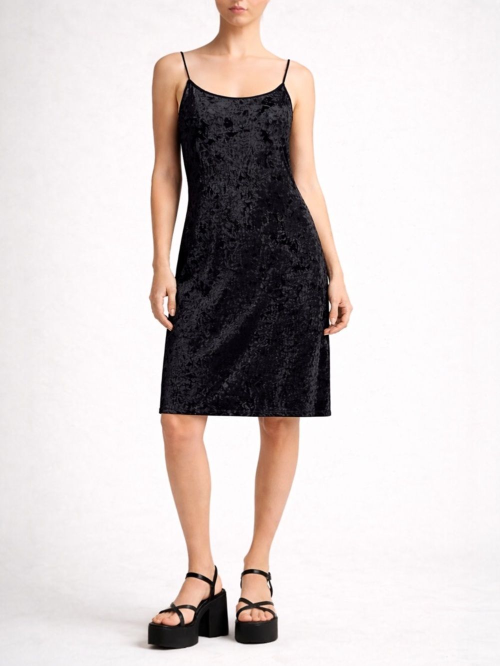 Double Zero Black Crushed Velvet Slip Dress Midi Spaghetti Strap Y2K Size Large